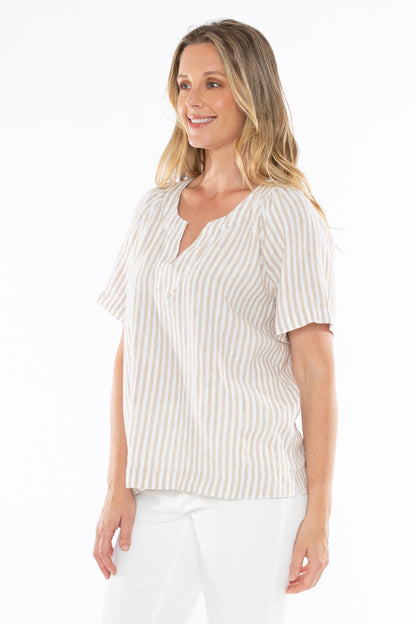 Women's Metallic Stripe Top in Brown and White