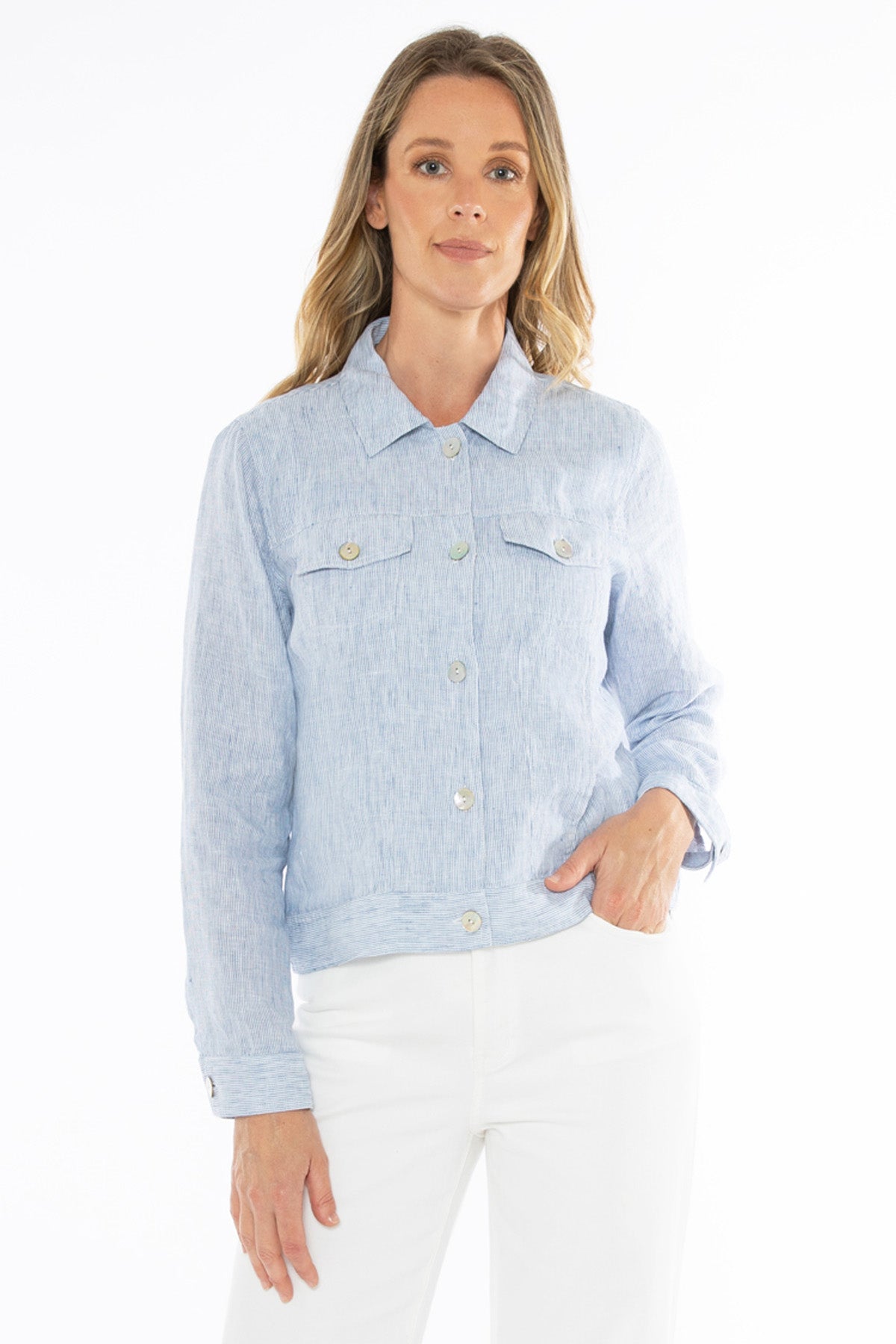 Women's Core Stripe Jacket in Blue and White