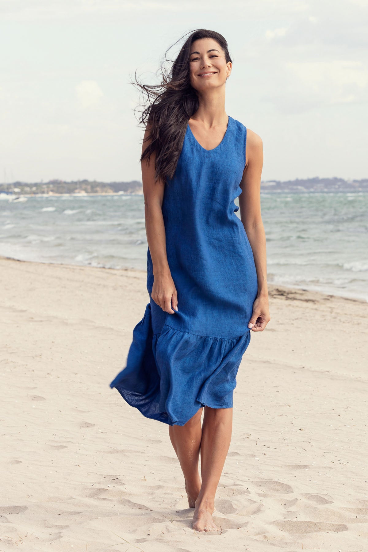 Women's Sleeveless V-Neck Dress in Blue