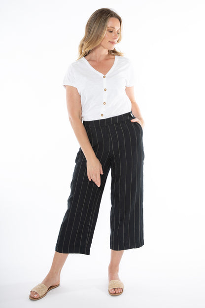 Women's Wide Stripe Pant in Black and Brown