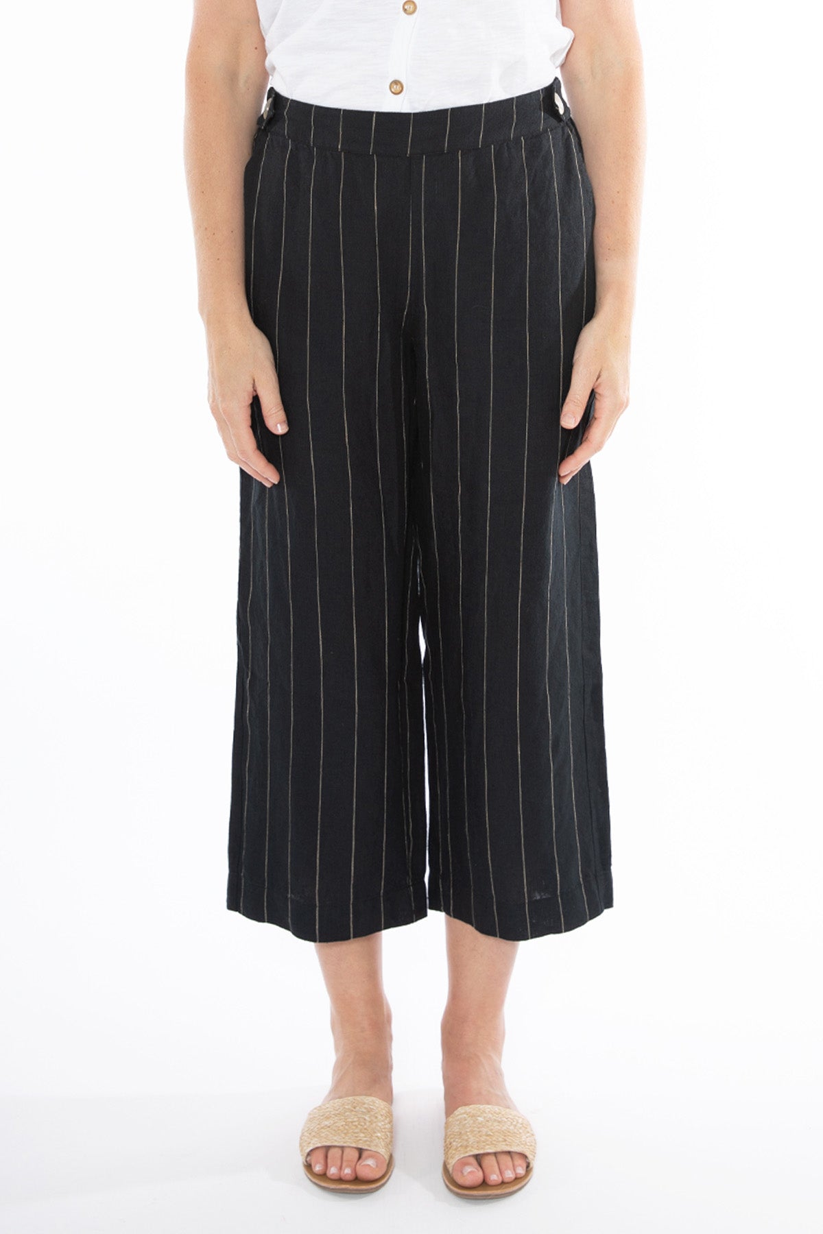 Women's Wide Stripe Pant in Black and Brown