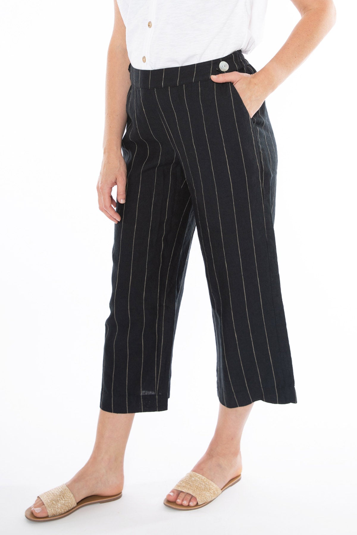 Women's Wide Stripe Pant in Black and Brown
