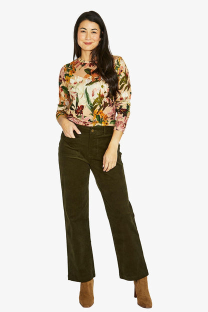 Womens 2 Pkt Cord Pant Green 606j7046a