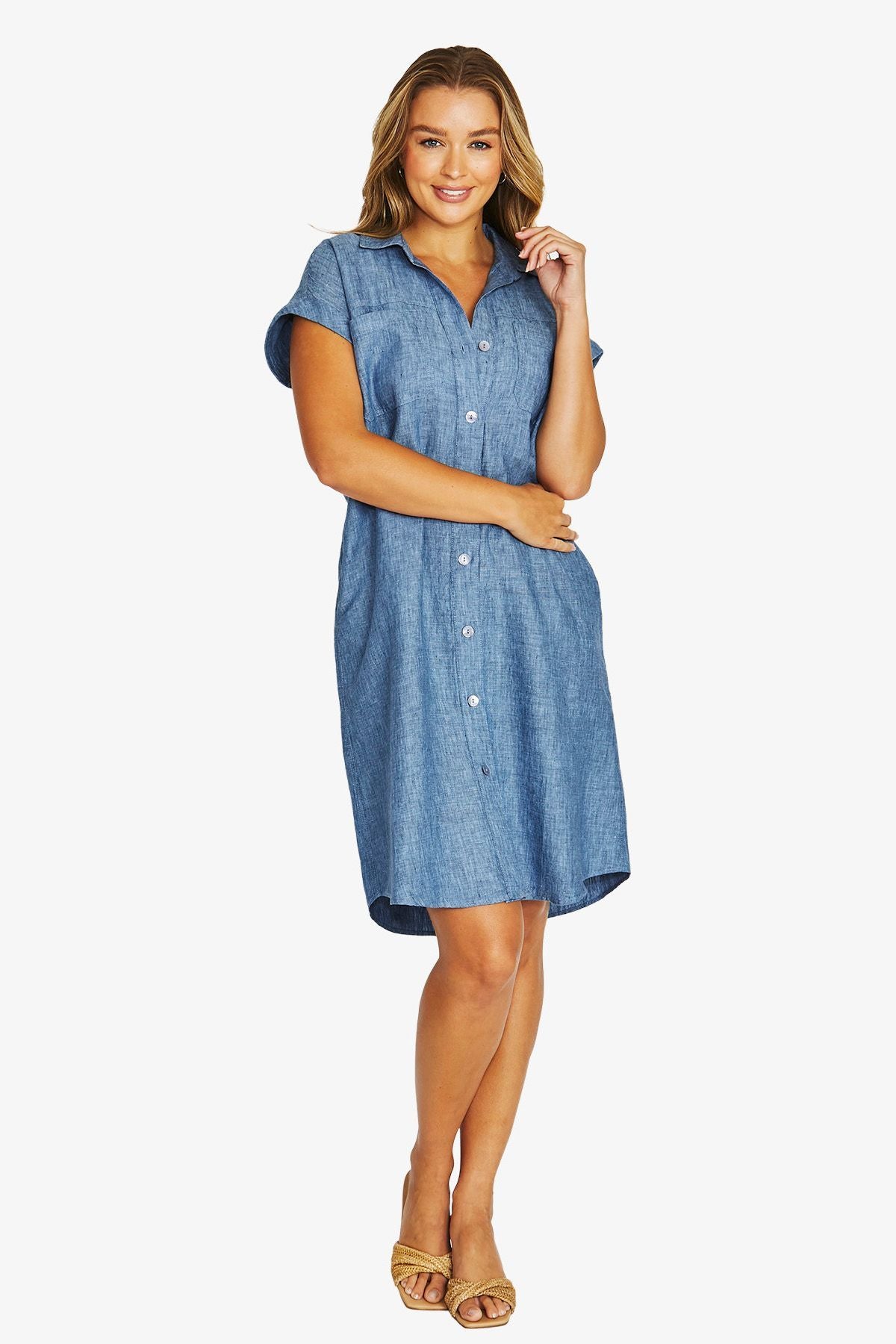 Womens 2 Pkt Shirt Dress Blue 616j5005a