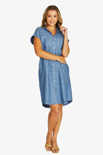 Womens 2 Pkt Shirt Dress Blue 616j5005a