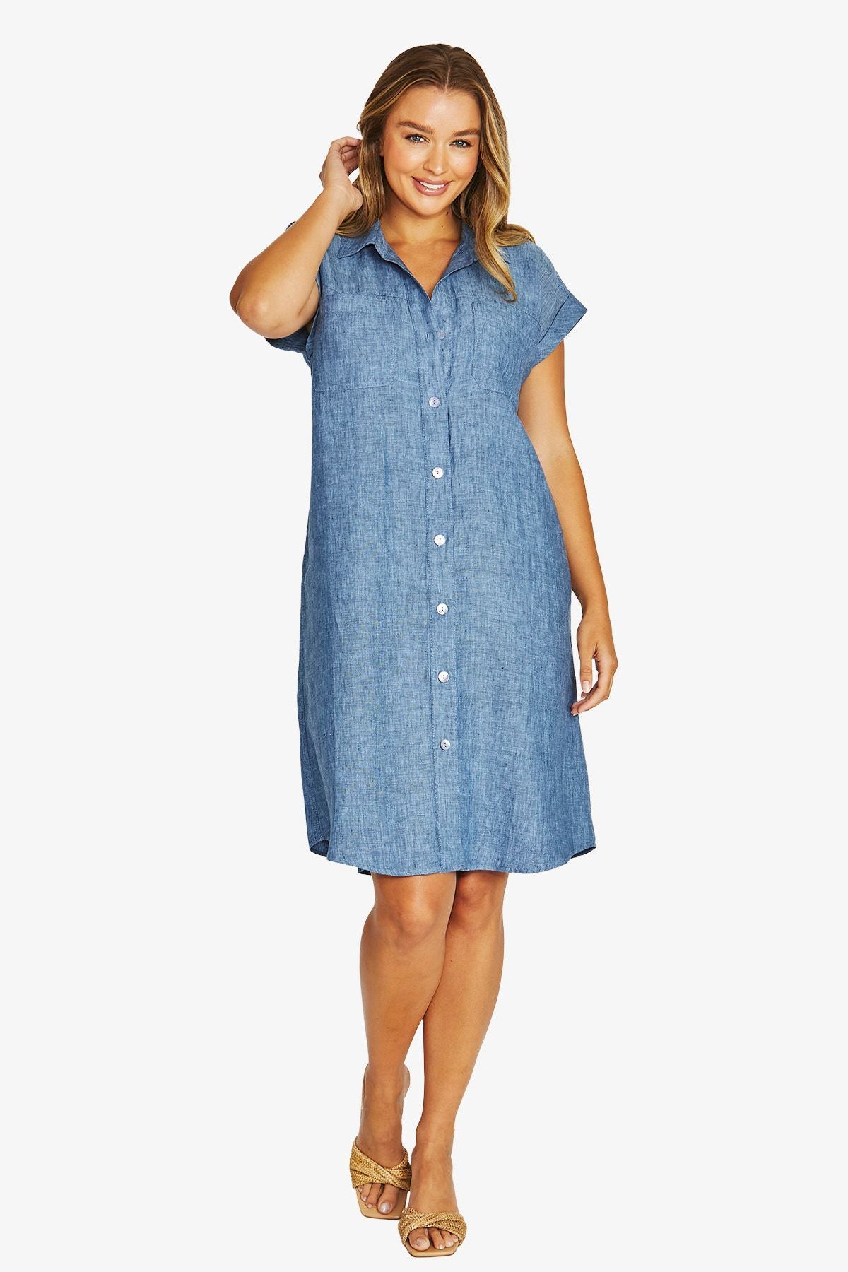 Womens 2 Pkt Shirt Dress Blue 616j5005a