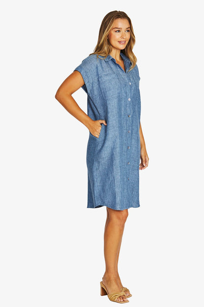 Womens 2 Pkt Shirt Dress Blue 616j5005a