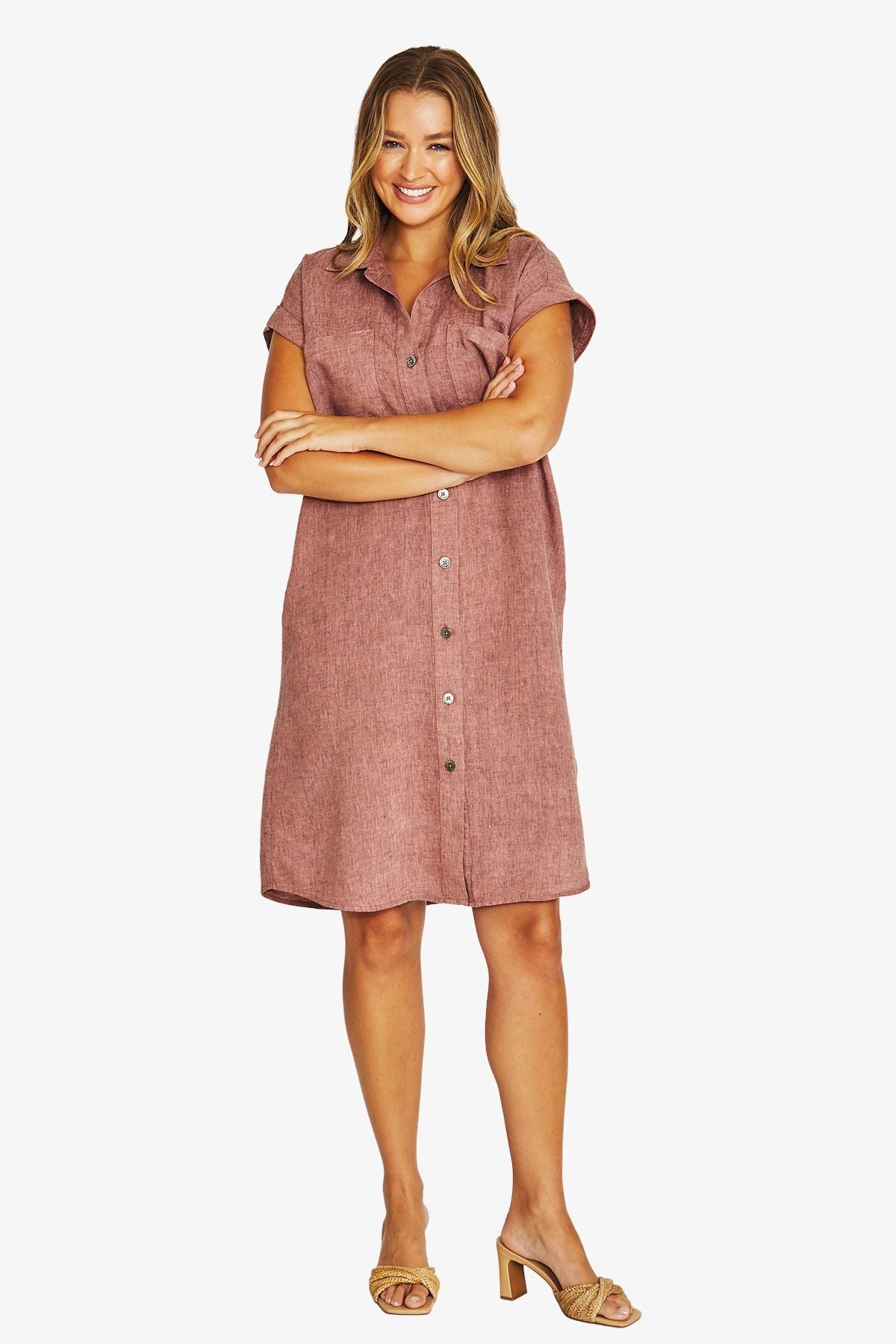 Womens 2 Pkt Shirt Dress Pink 616j5005a