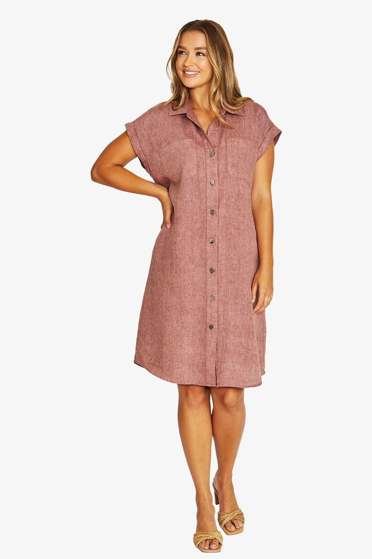 Womens 2 Pkt Shirt Dress Pink 616j5005a