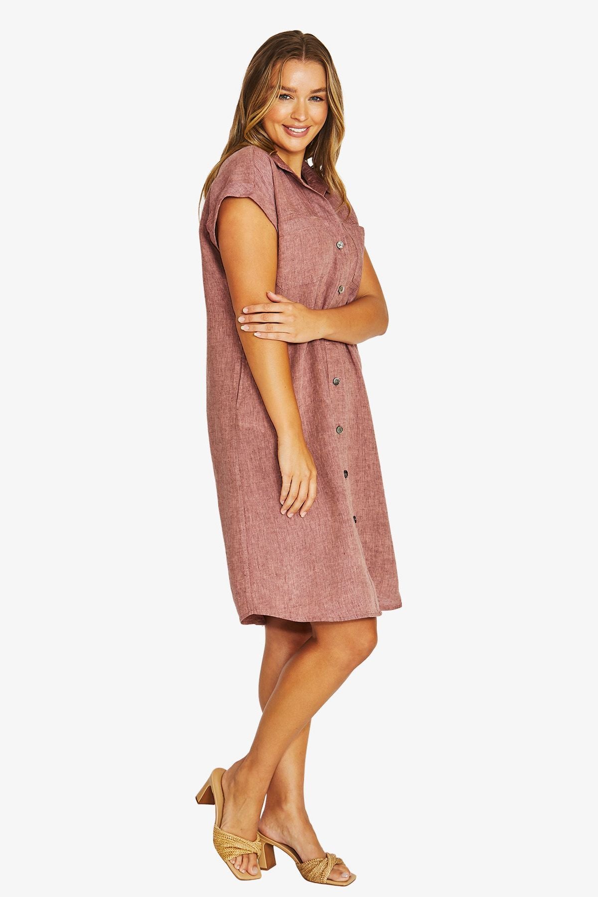 Womens 2 Pkt Shirt Dress Pink 616j5005a