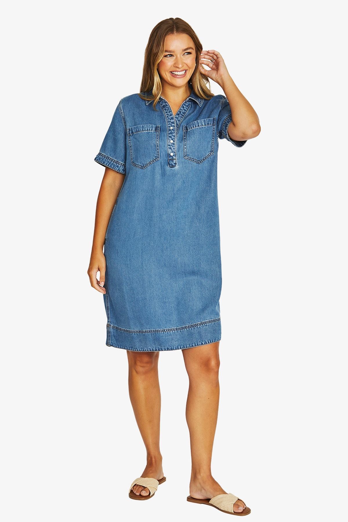 Womens 2 Pkt Soft Denim Dress Blue 616j5072a