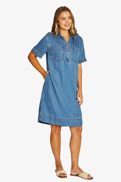 Womens 2 Pkt Soft Denim Dress Blue 616j5072a
