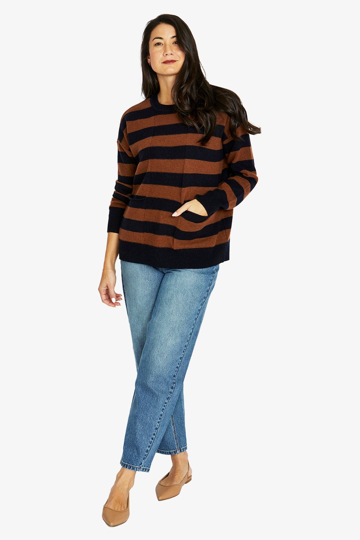 Womens 2 Pkt Stripe Pullover Multicolor 60611076a