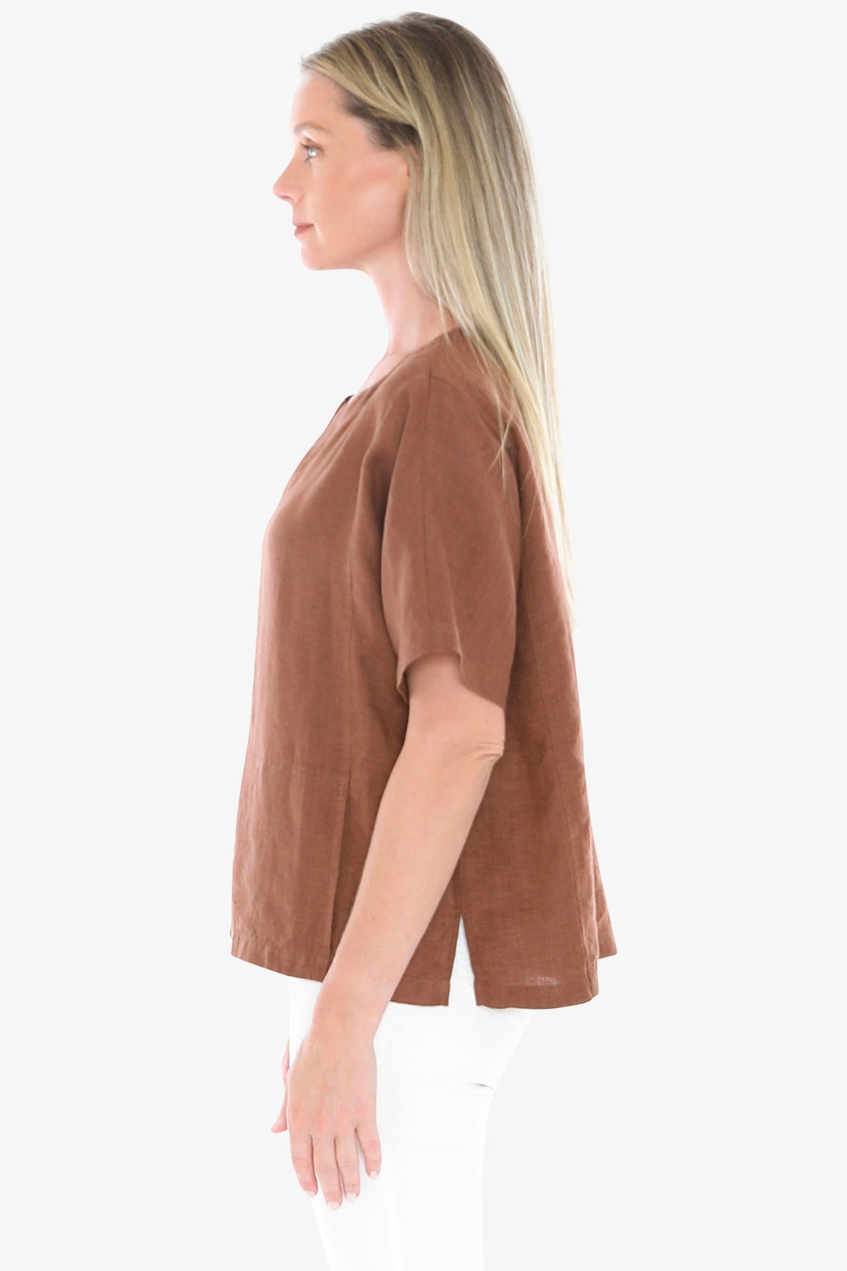 Womens 2 Pocket Linen Top Brown 596j3160a