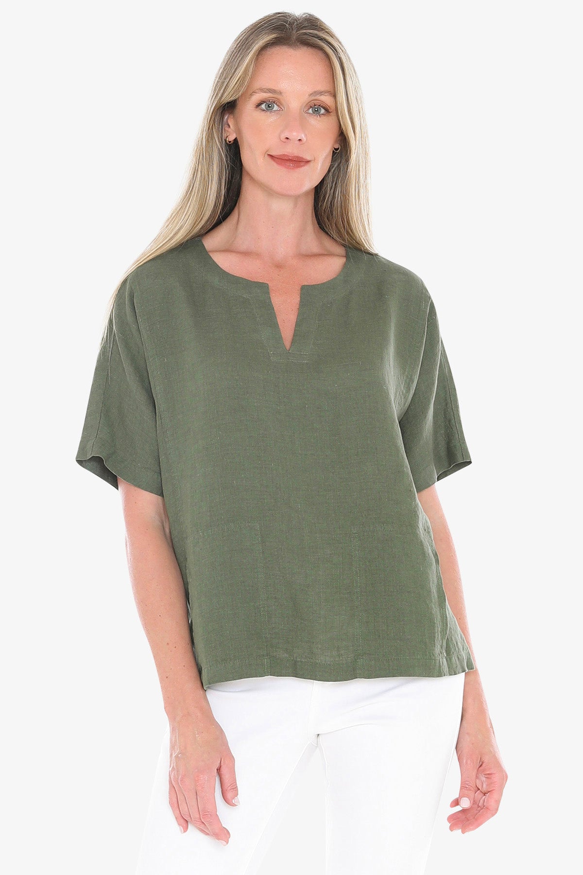 Womens 2 Pocket Linen Top Green 596j3160a