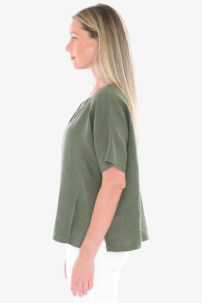 Womens 2 Pocket Linen Top Green 596j3160a