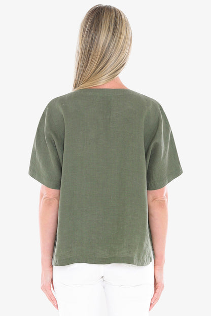 Womens 2 Pocket Linen Top Green 596j3160a
