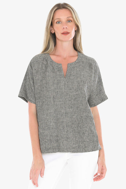 Womens 2 Pocket Linen Top Grey 596j3160a