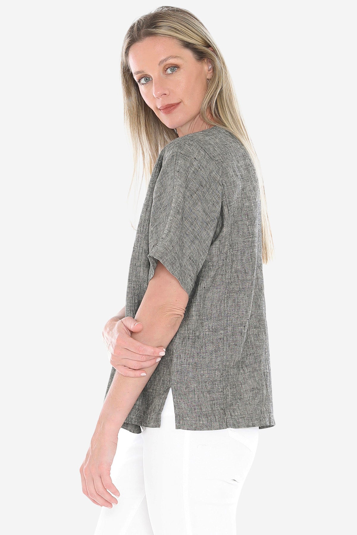 Womens 2 Pocket Linen Top Grey 596j3160a