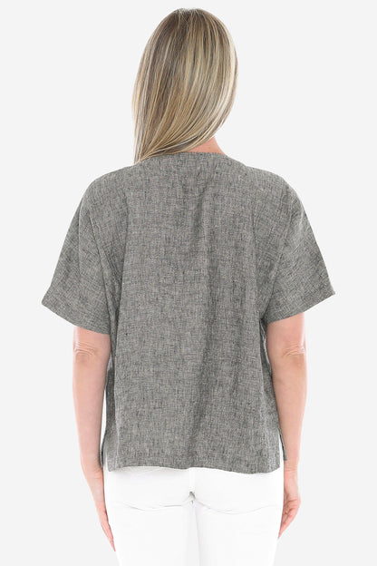 Womens 2 Pocket Linen Top Grey 596j3160a