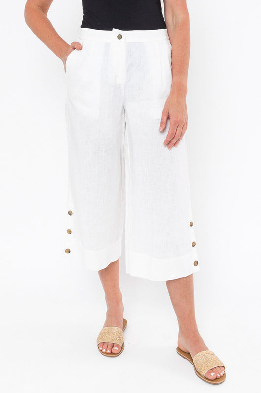 3/4 Button Detail Pant White