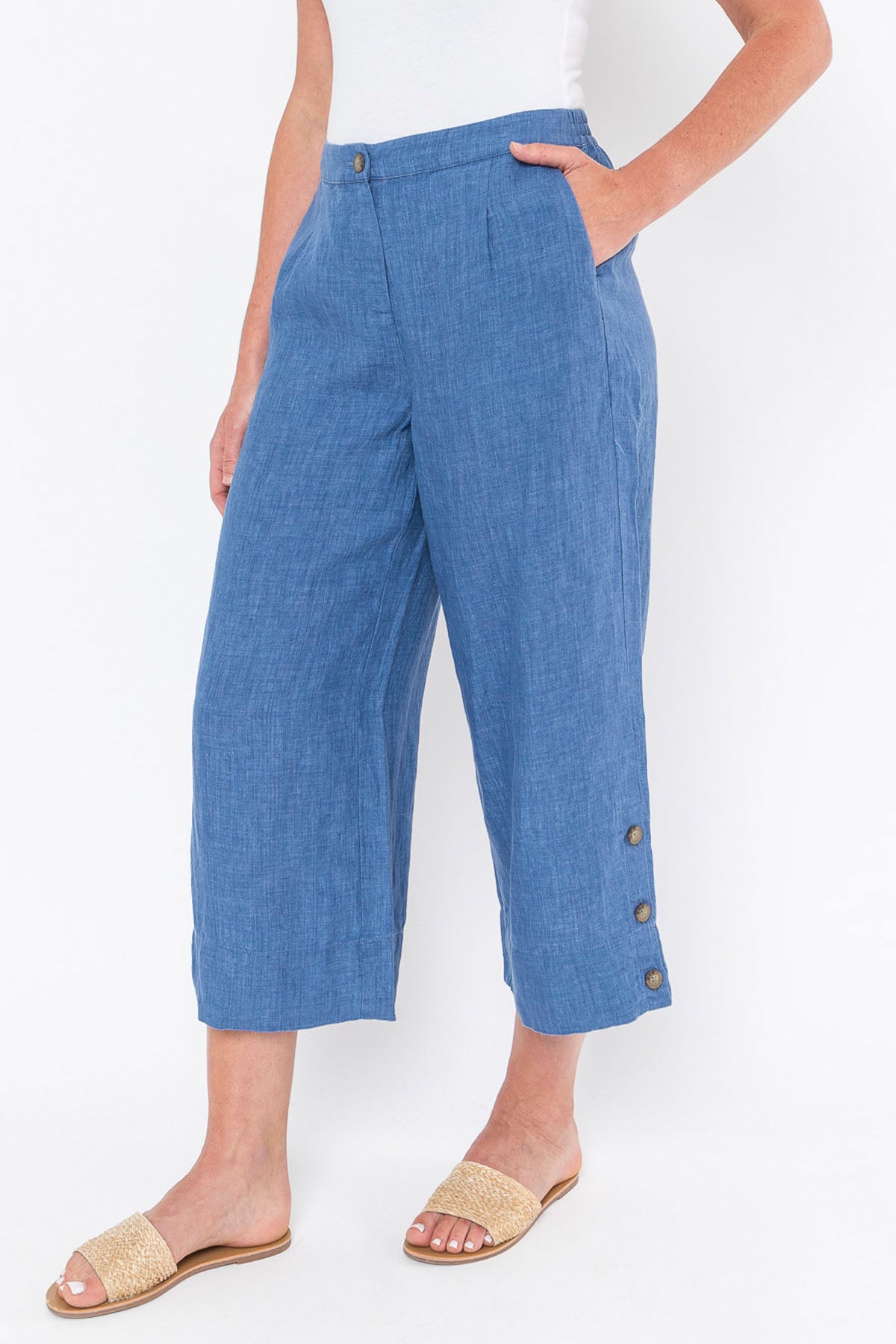3/4 Button Detail Pant Denim