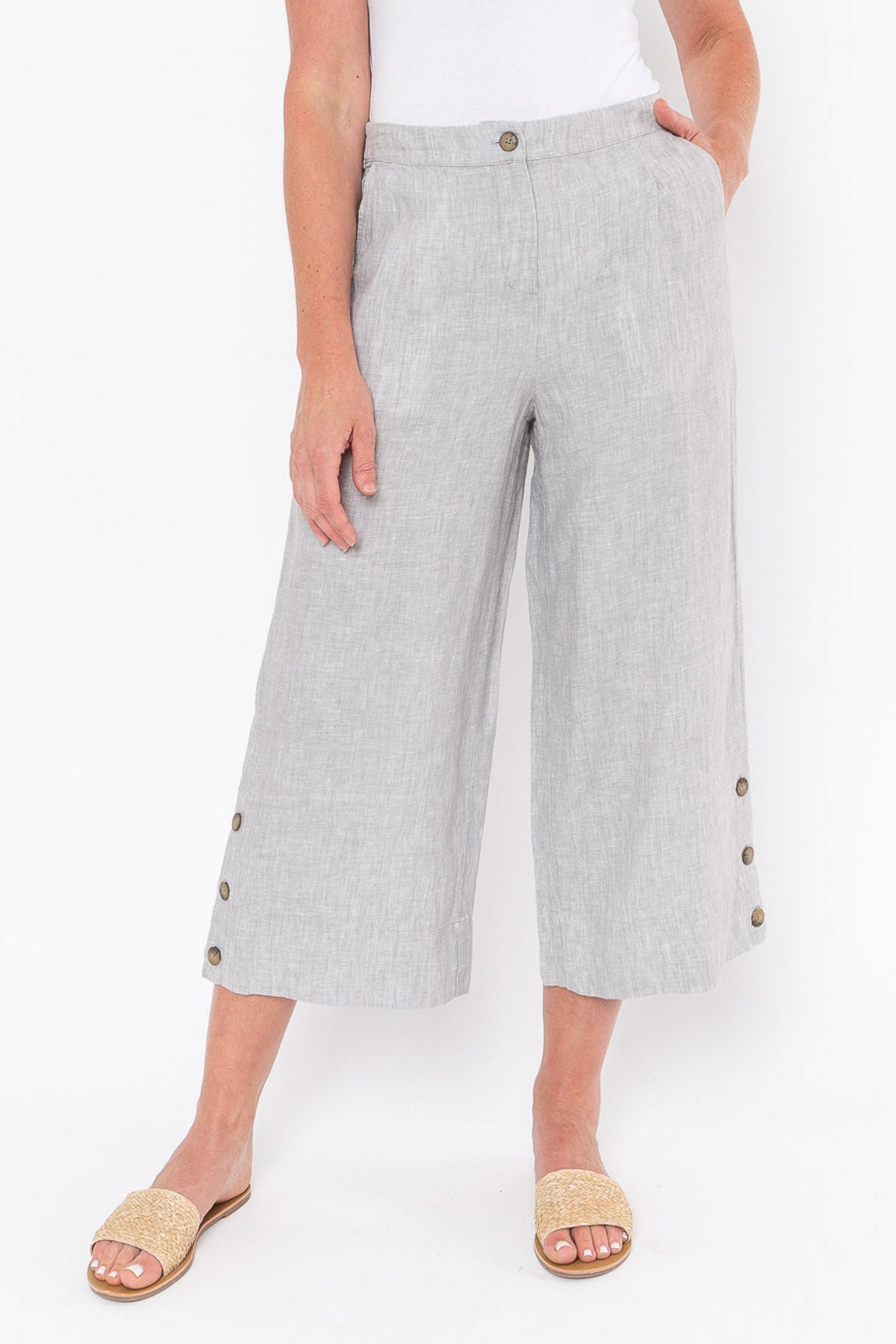 3/4 Button Detail Pant Pewter