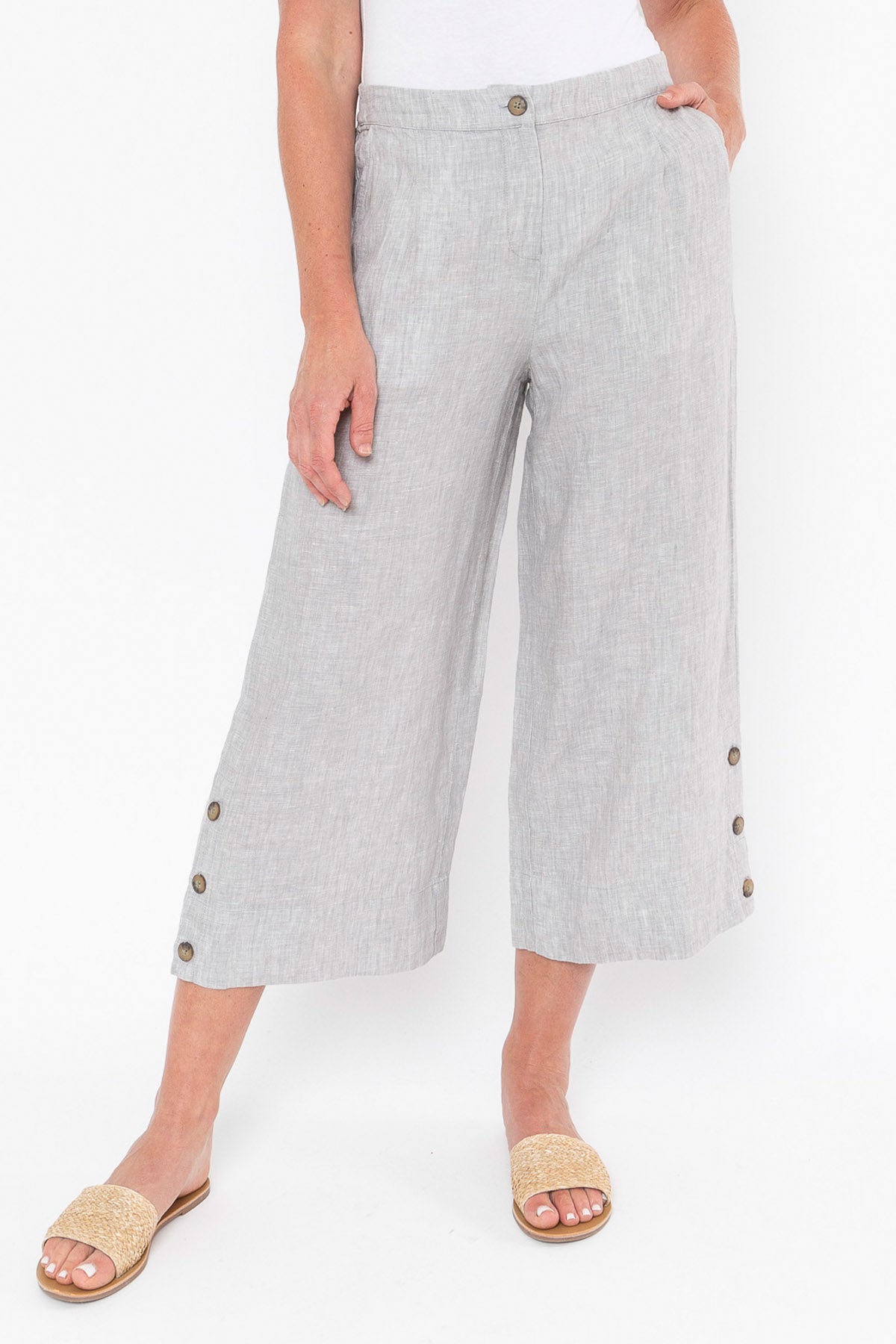 3/4 Button Detail Pant Pewter