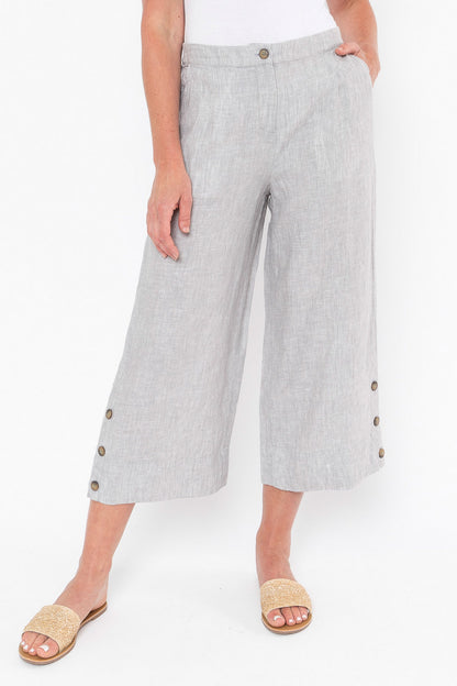 3/4 Button Detail Pant Pewter