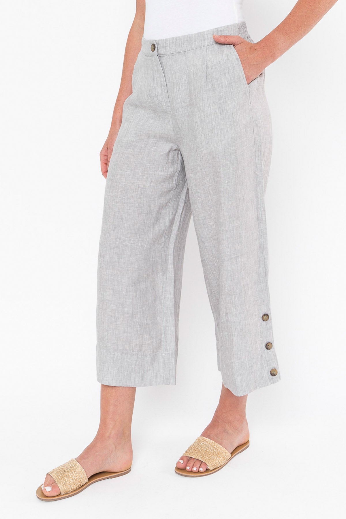 3/4 Button Detail Pant Pewter