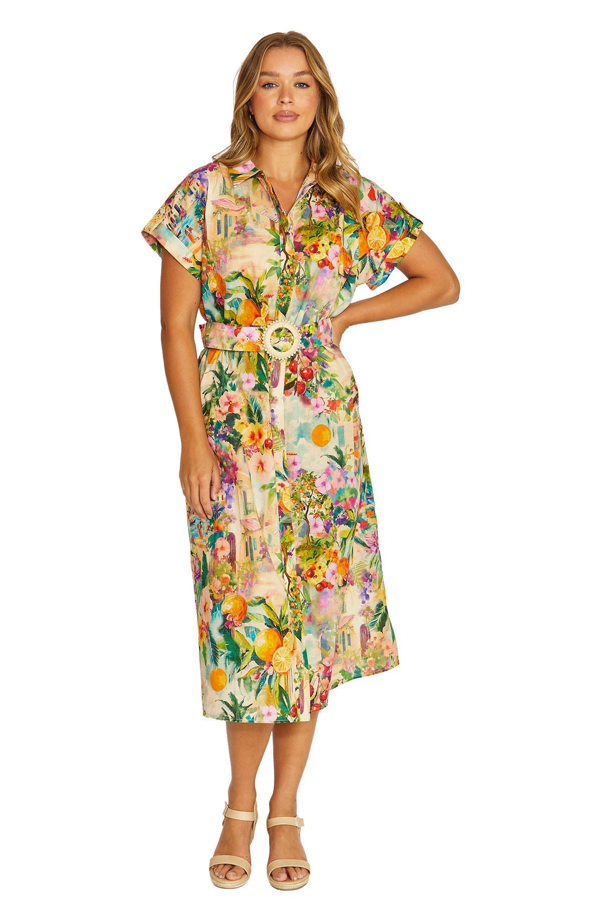 Womens Amalfi Coast Belted Dress Multicolor 616j5078a