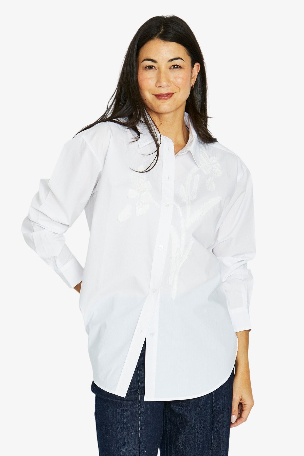 Womens Applique Shirt White 606j3002a