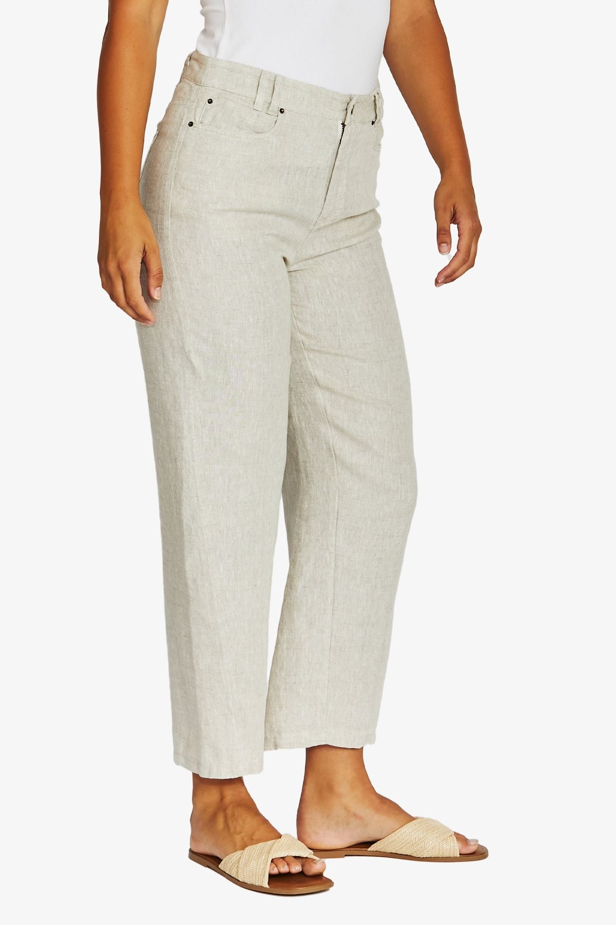Womens Barrel Leg Linen Jean Beige 616j7103a