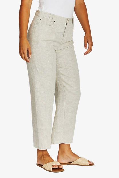 Womens Barrel Leg Linen Jean Beige 616j7103a