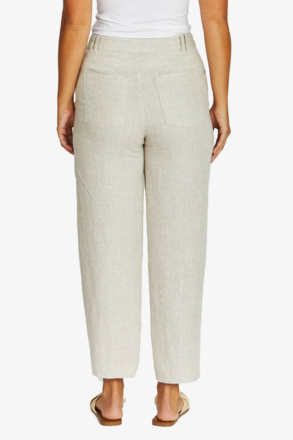 Womens Barrel Leg Linen Jean Beige 616j7103a