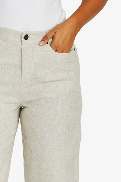 Womens Barrel Leg Linen Jean Beige 616j7103a