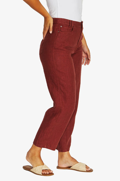 Womens Barrel Leg Linen Jean Red 616j7103a
