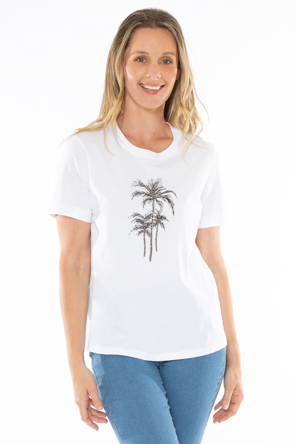 Women's Beaded Palm Tee in White