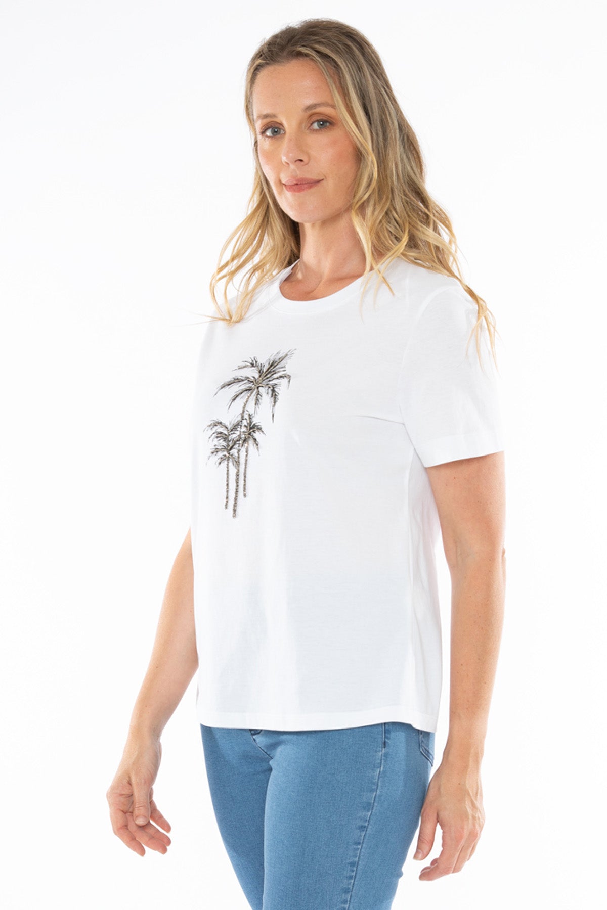 Women's Beaded Palm Tee in White
