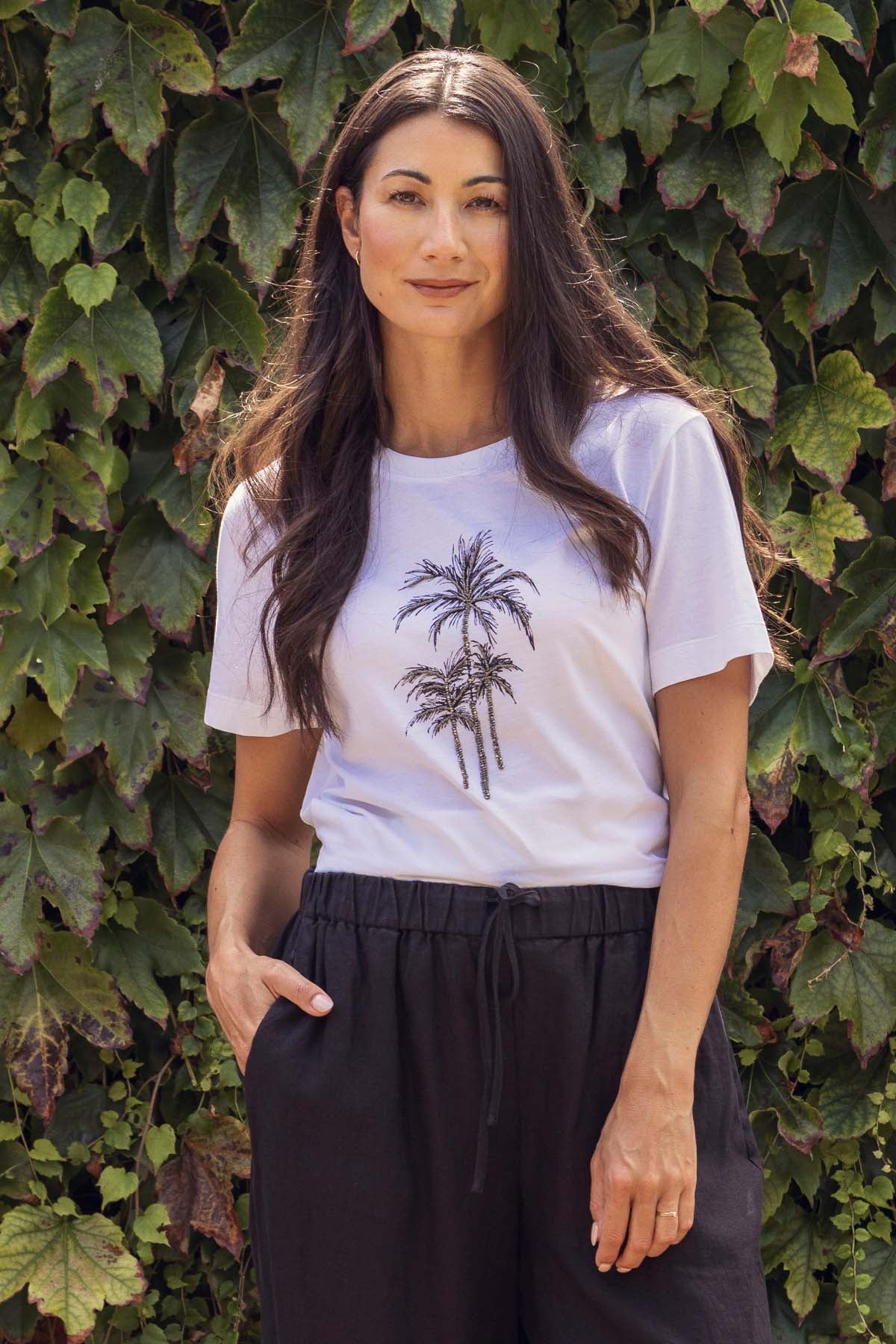 Women's Beaded Palm Tee in White