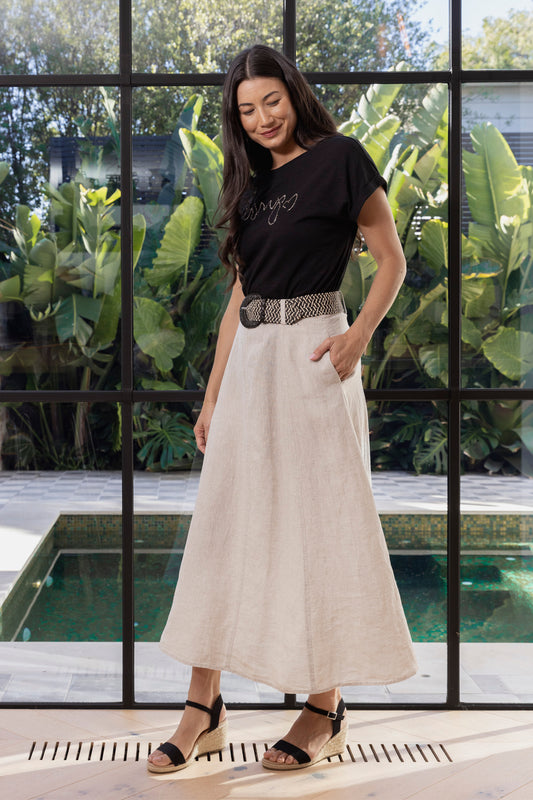 Womens Belted Panel Skirt Beige 596j6135a