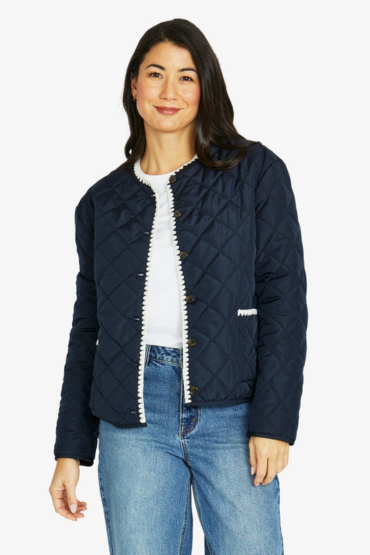 Womens Blanket Stitch Puffer Navy 606j4024a