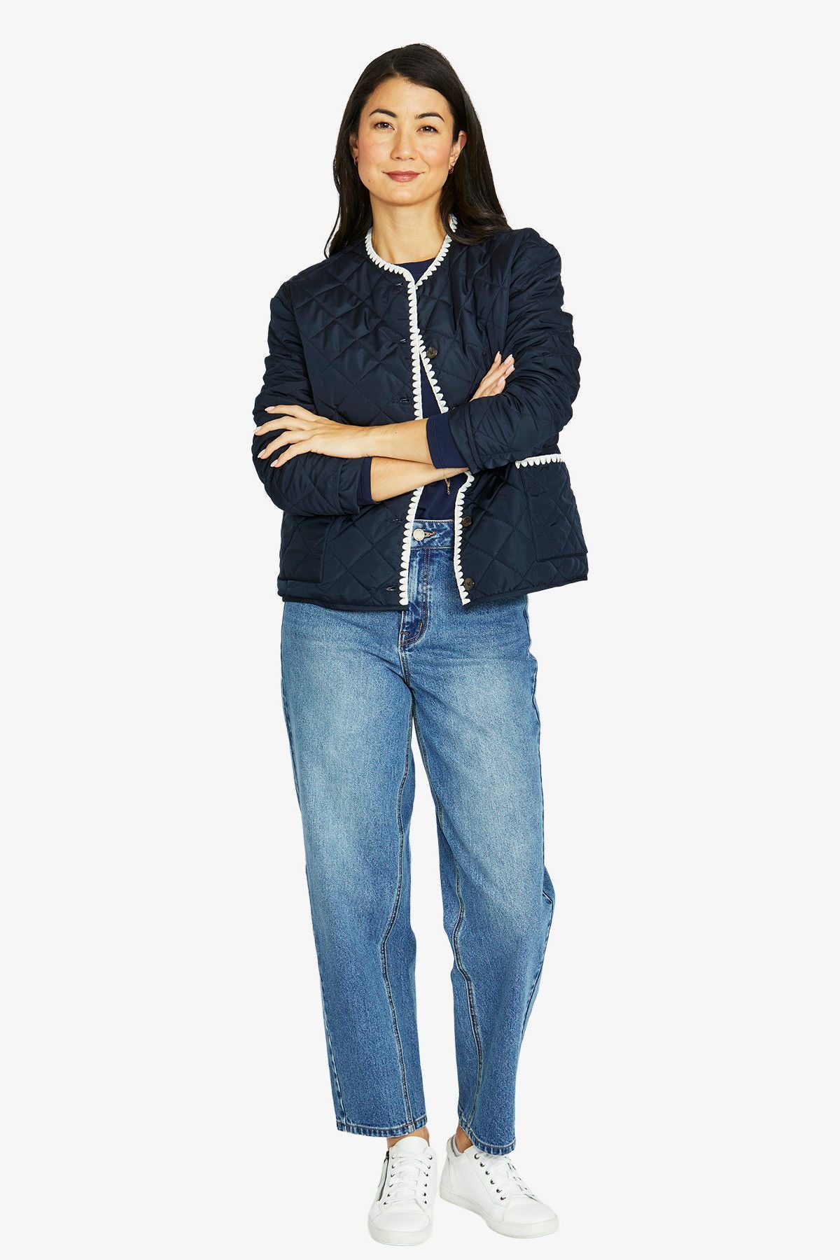 Womens Blanket Stitch Puffer Navy 606j4024a
