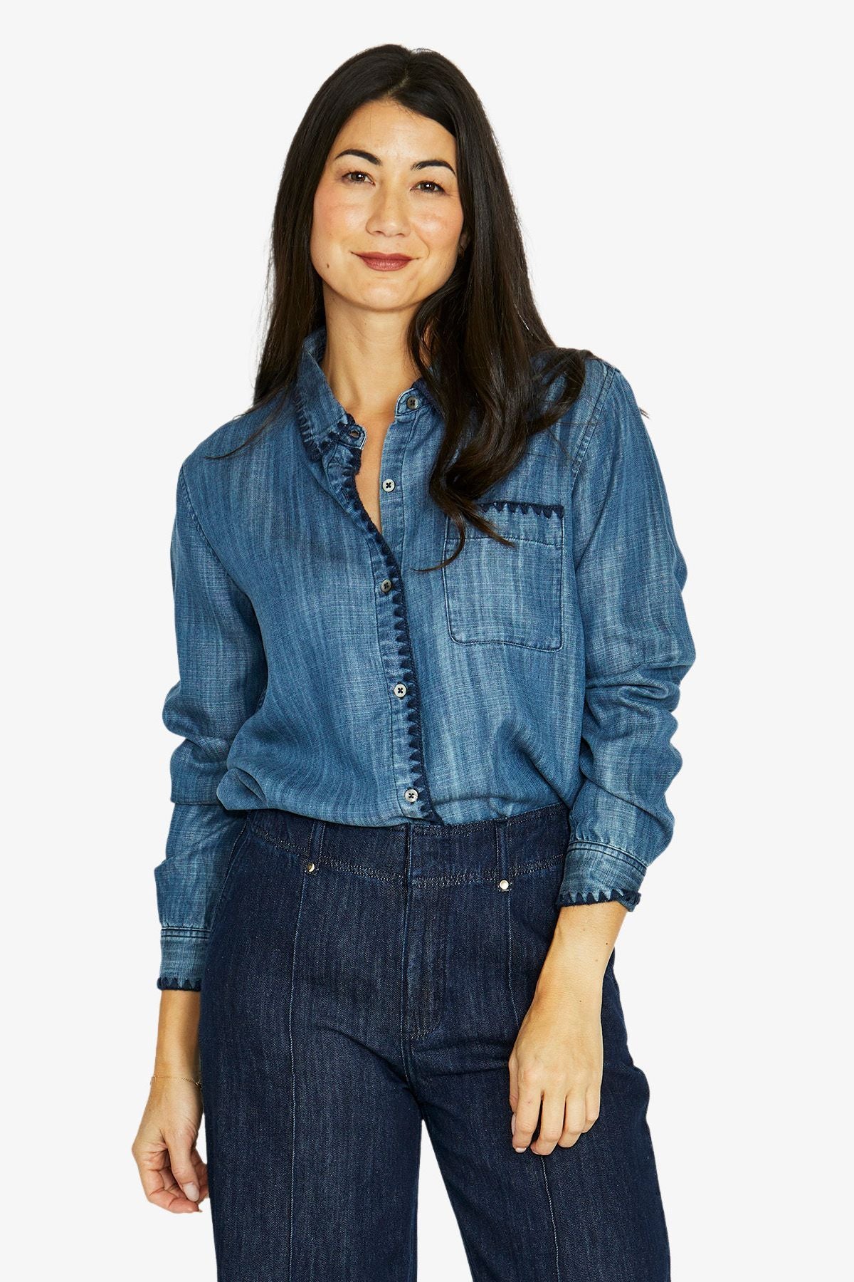 Womens Blanket Stitch Shirt Blue 606j3003a