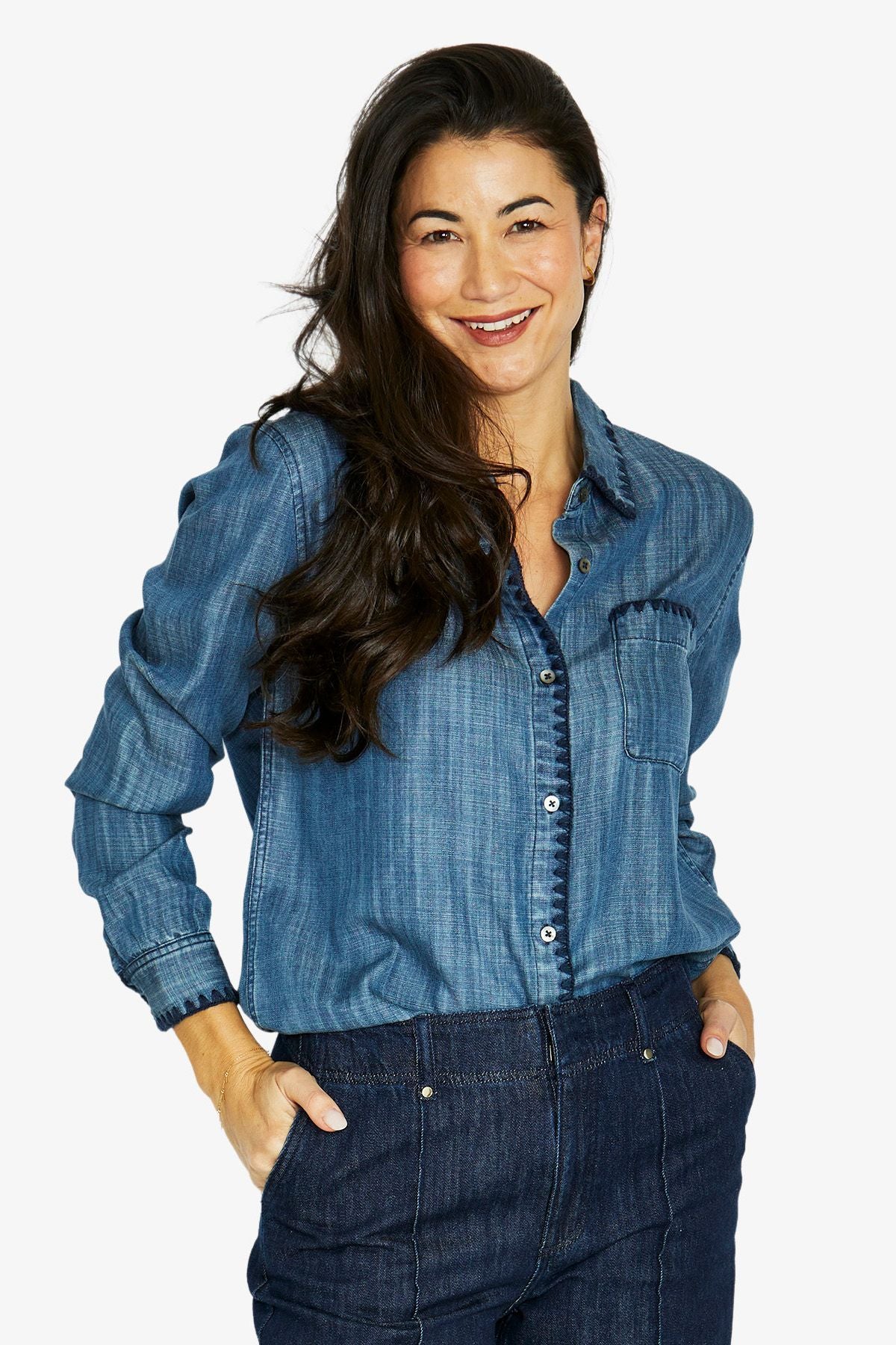 Womens Blanket Stitch Shirt Blue 606j3003a