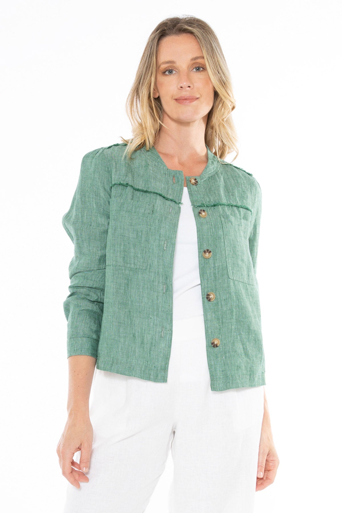 Women's Boxy Linen Jacket in Green