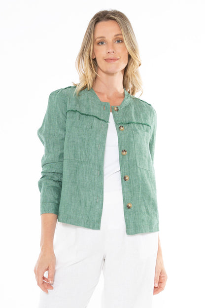 Women's Boxy Linen Jacket in Green