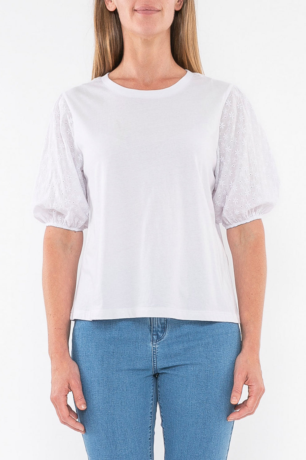 Broderie Short Sleeve Tee White