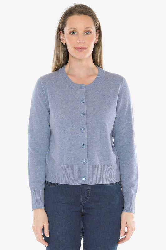 Button Through Cardi in Seaside Marle