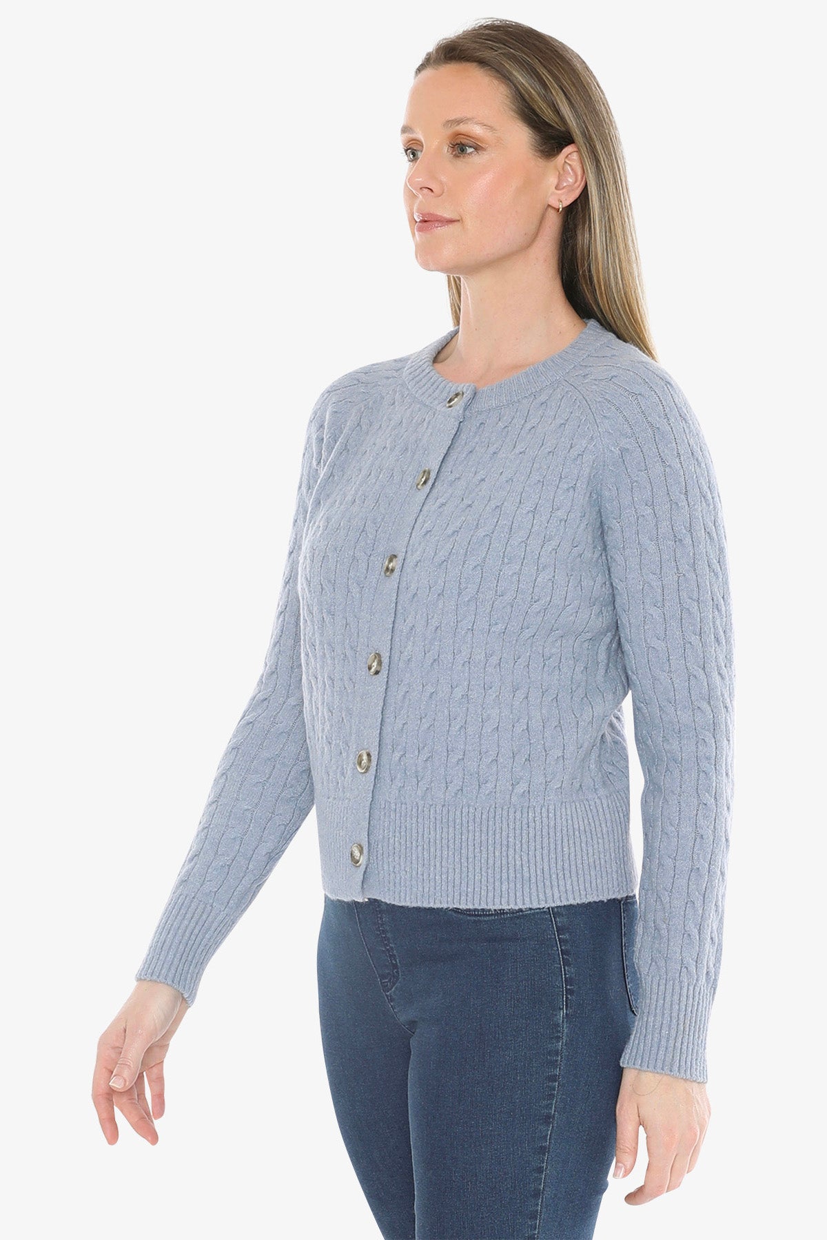 Cable Cardigan in Sky